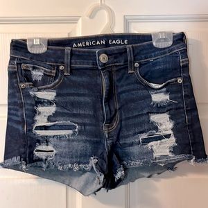 American Eagle hi-rise shortie jean shorts, size 6, dark